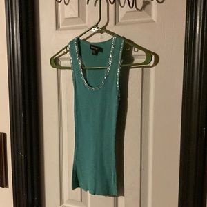 Bebe blue tank with sequin detail XS